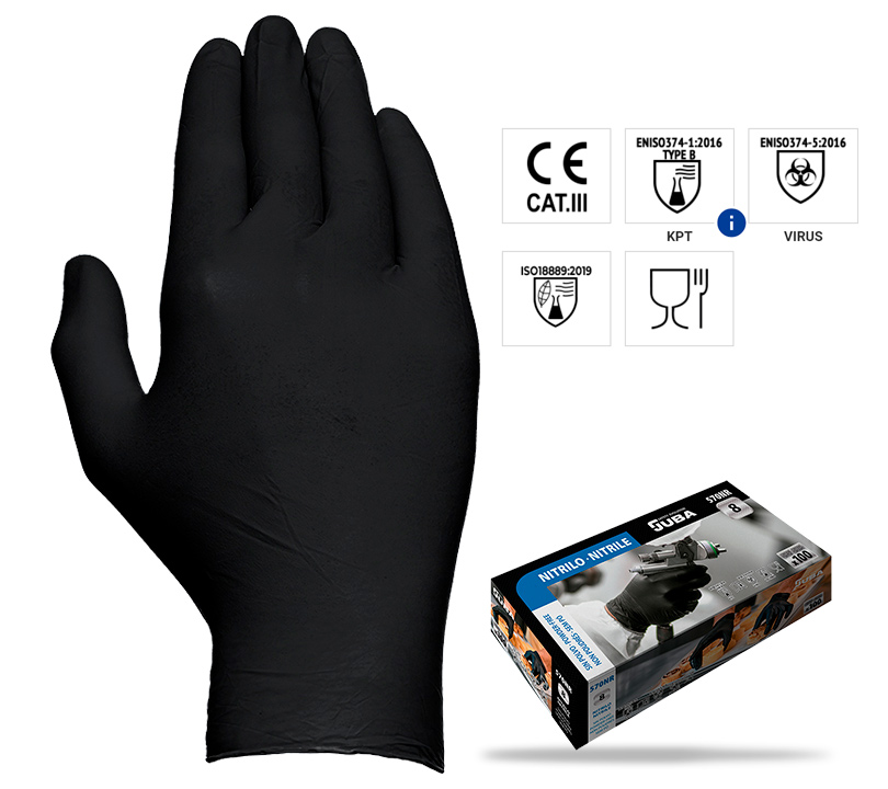 Luva descart�vel preta certificadas para �rea alimentar, prote��o qu�mica, v�rus e pesticidas image